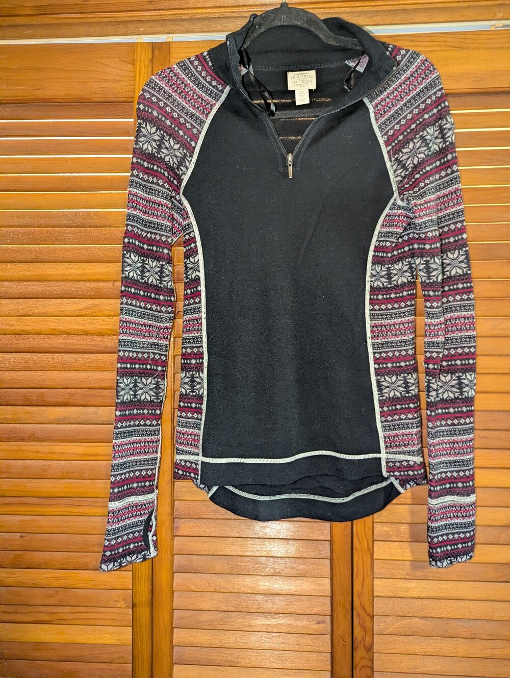 Telluride Merino Wool Sweater Thumbhole Detail Nordic Pattern